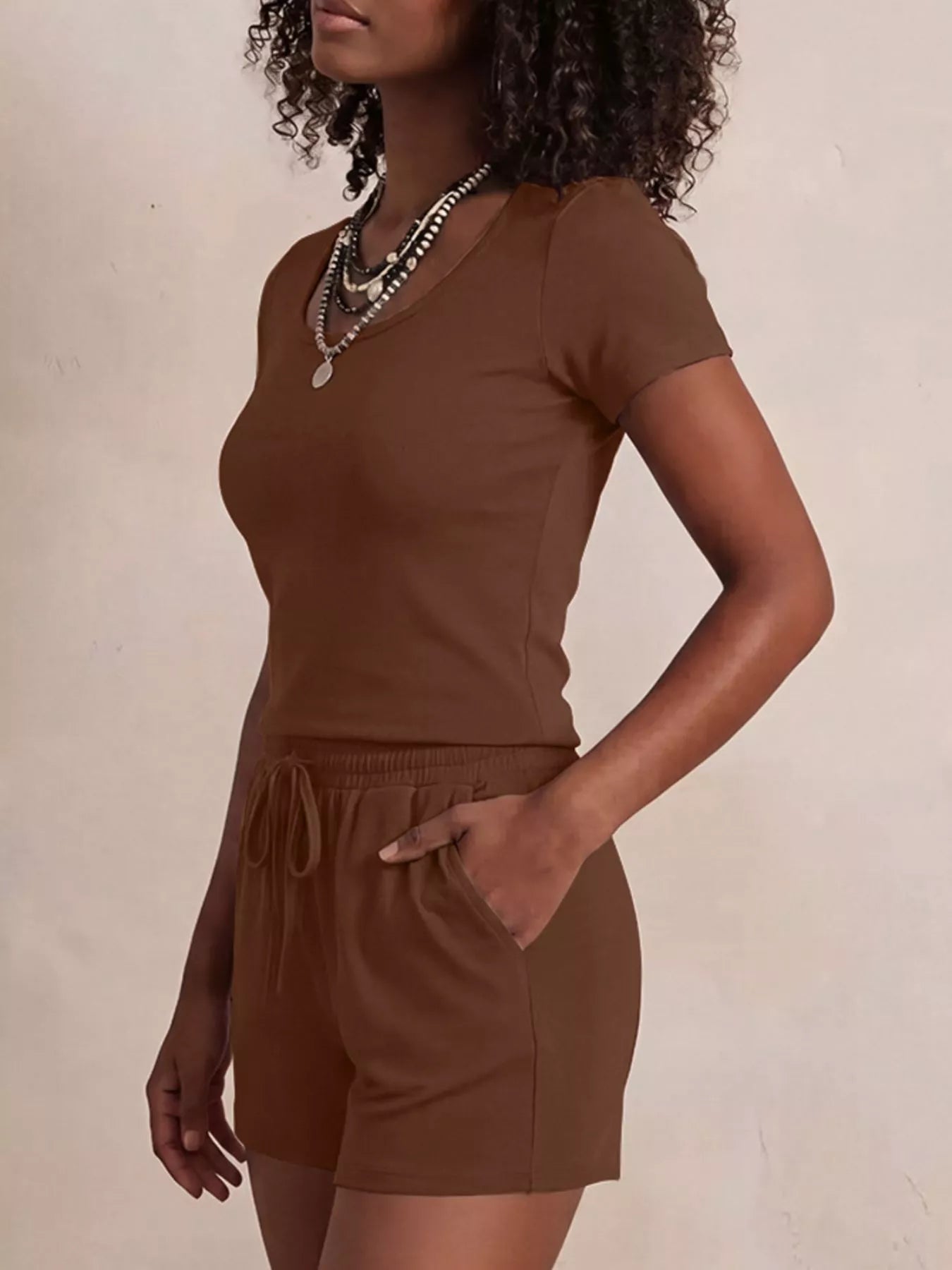 Solid Color Short Sleeve Tee and Shorts Set
