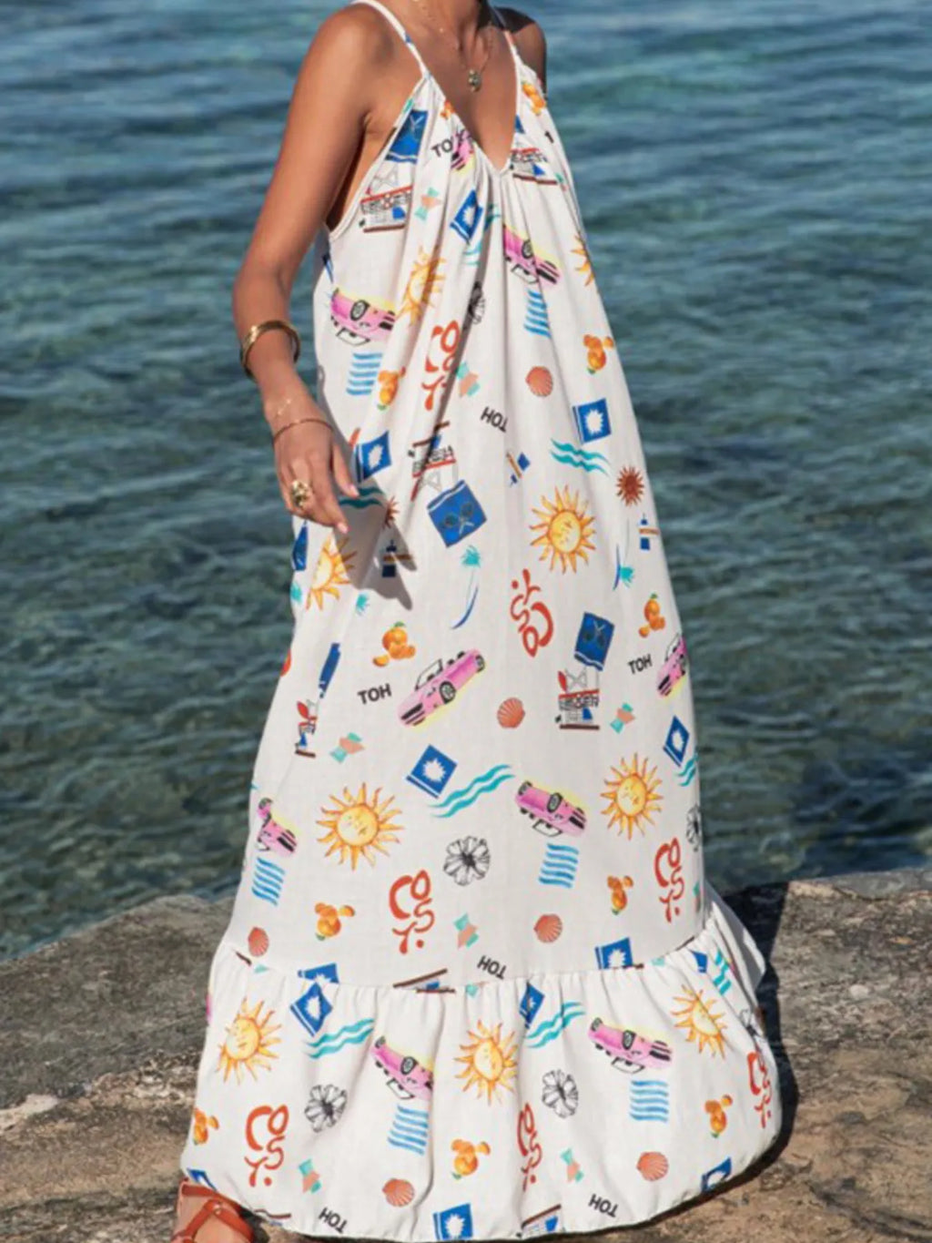 Printed V-neck Summer Maxi Dress