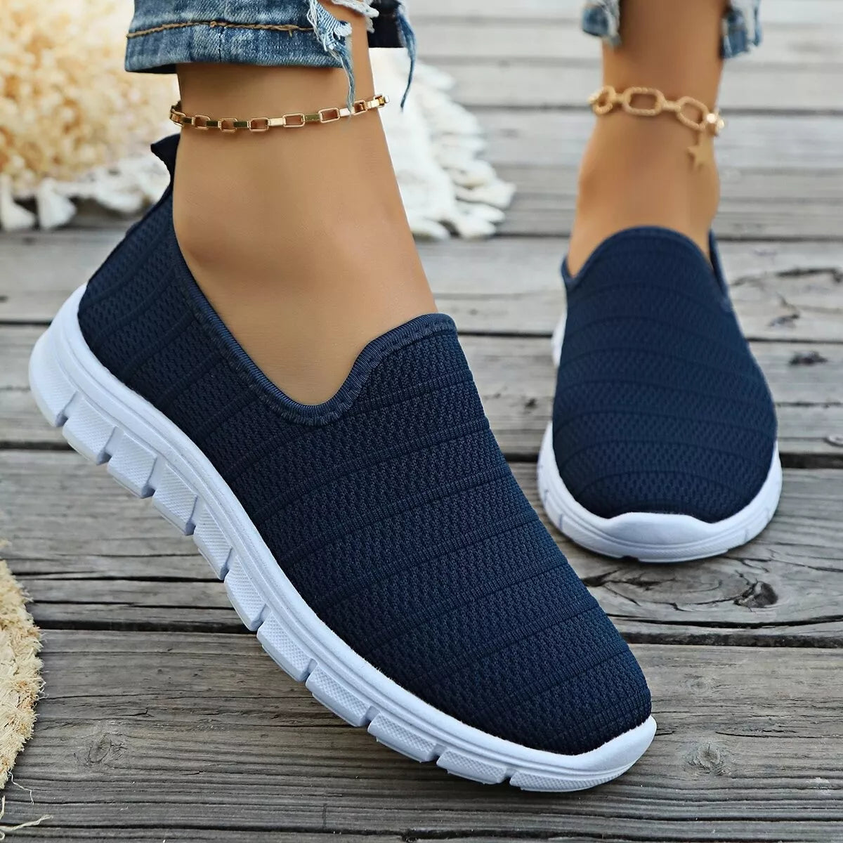 Round Toe Mesh Slip-Ons