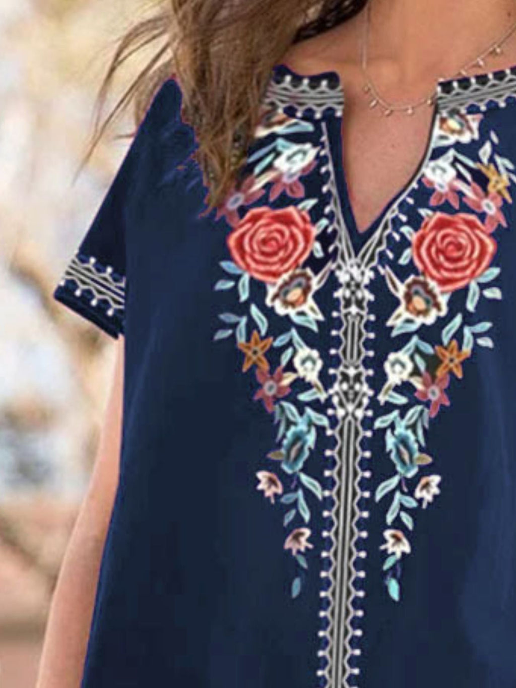 Full Size Floral Notched Short Sleeve Blouse Plus Size