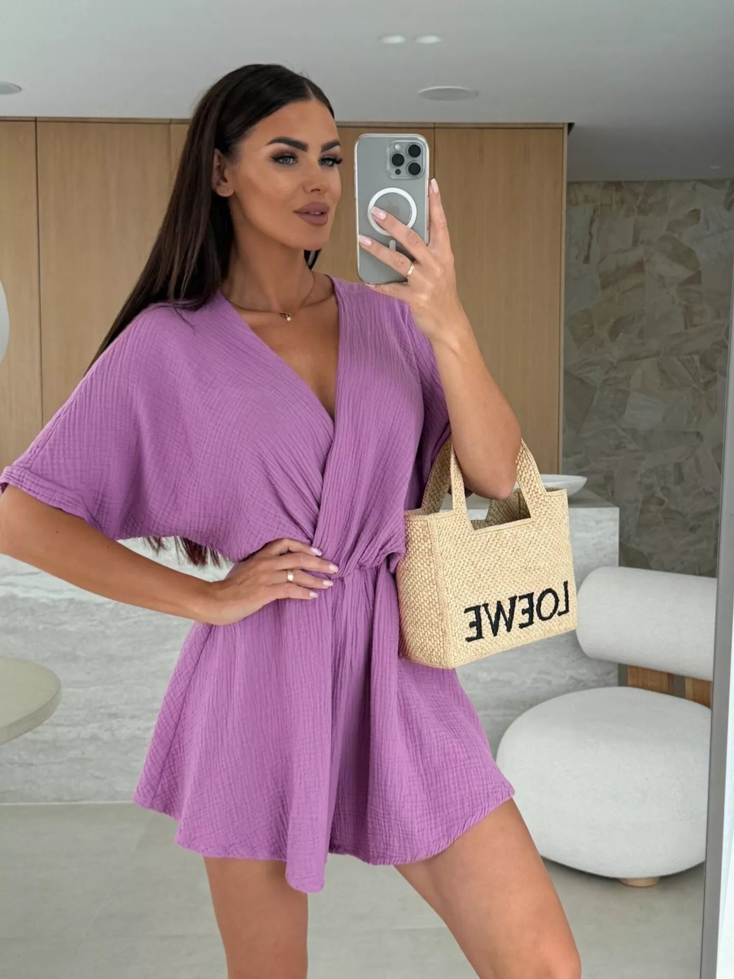 Surplice Short Sleeve Romper