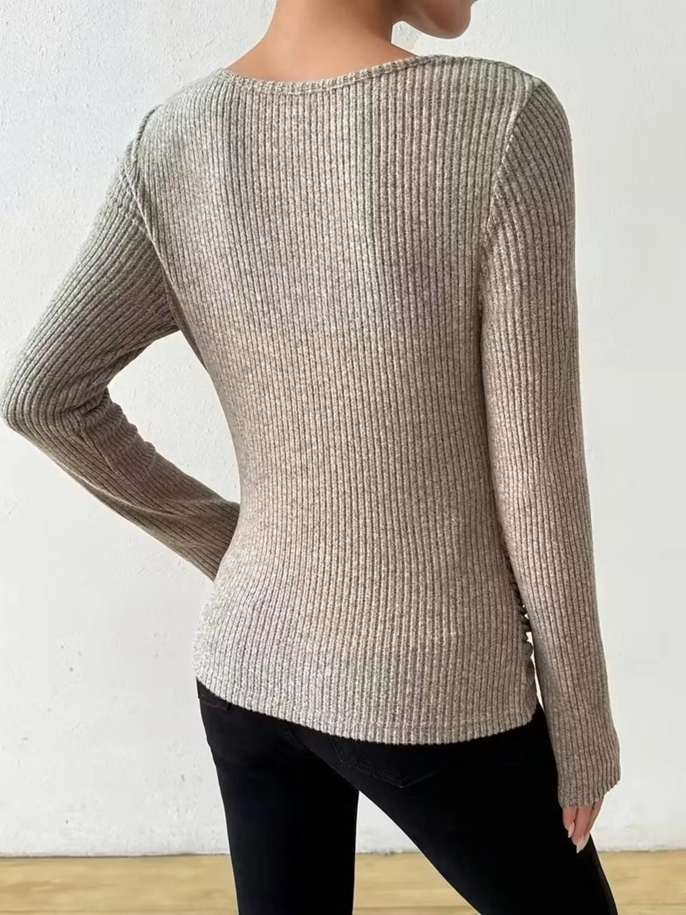 Cowl Neck Ribbed Knit Top