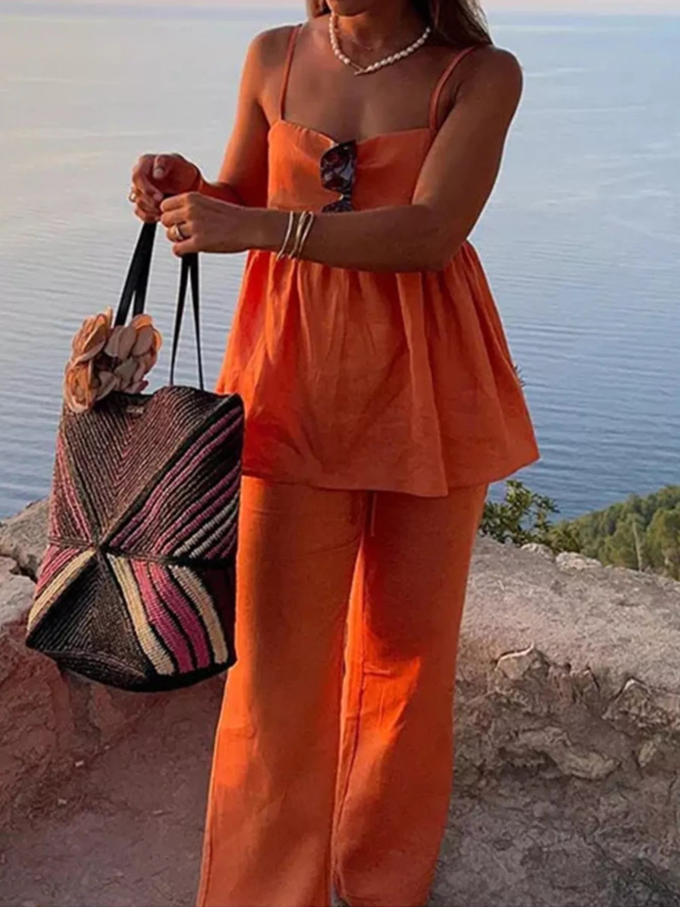 Square Neck Cami and Wide Leg Pants Set