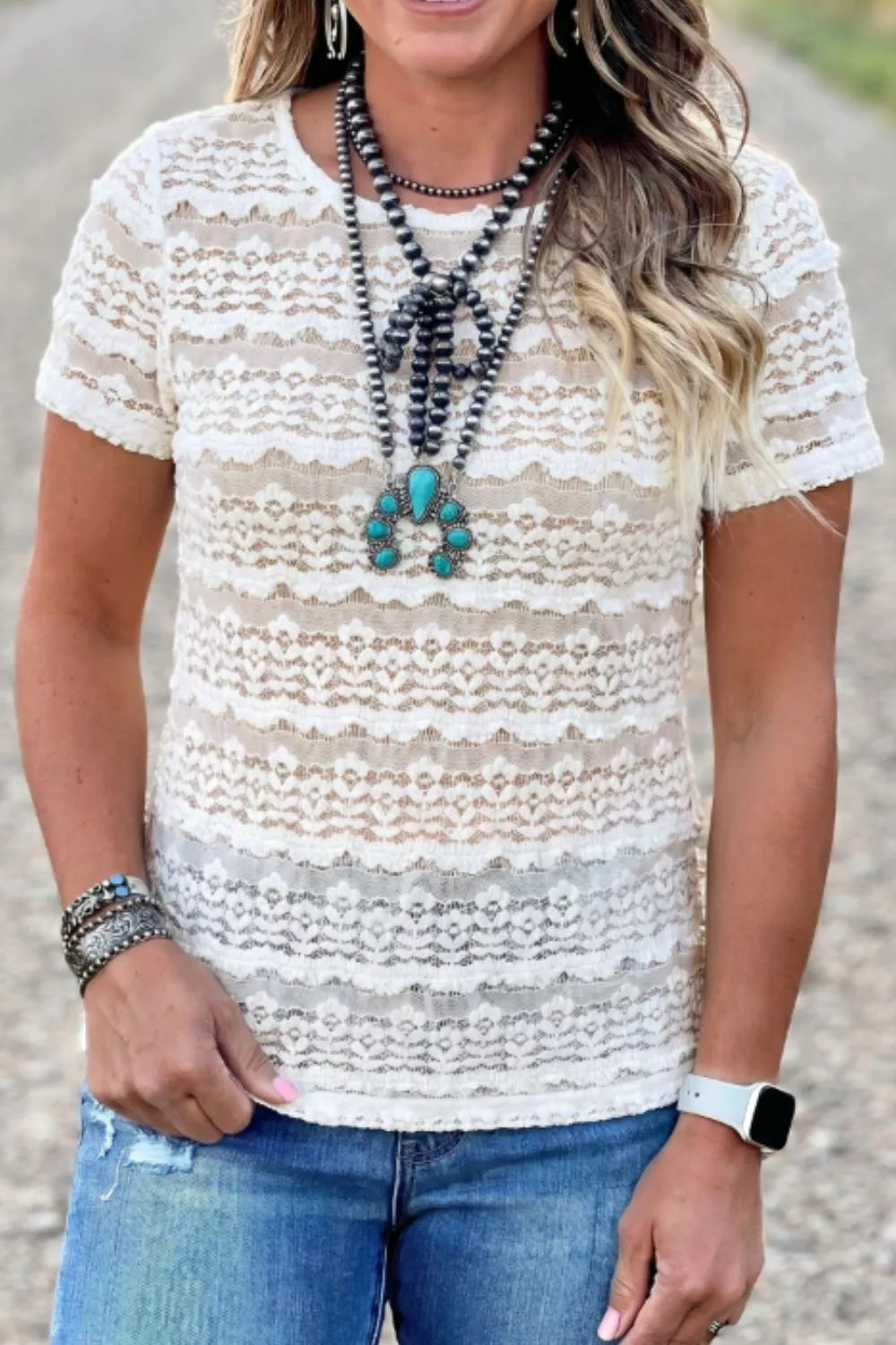 Sheer Lace Short Sleeve Top