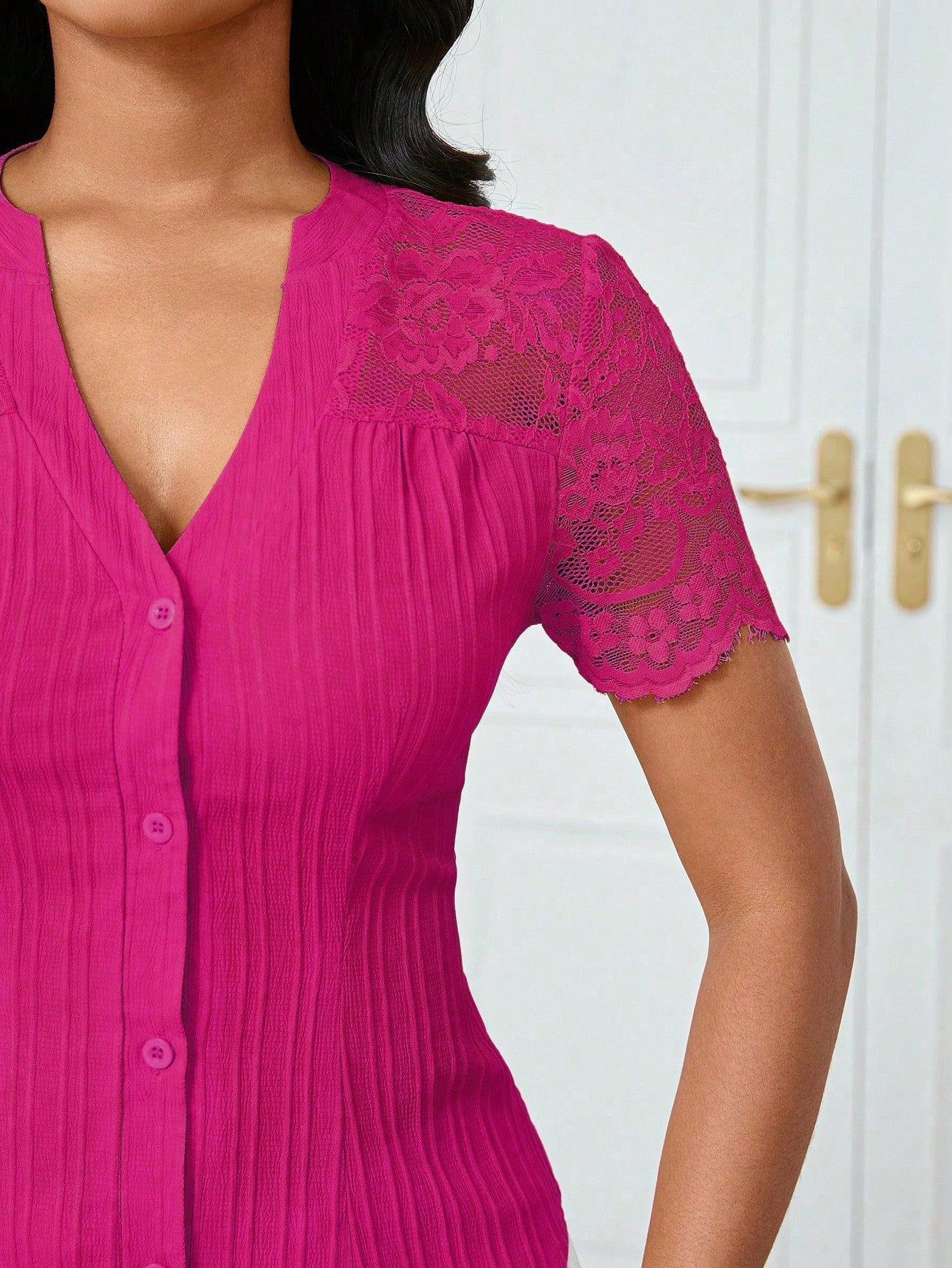 Lace Sleeve Button Up Shirt