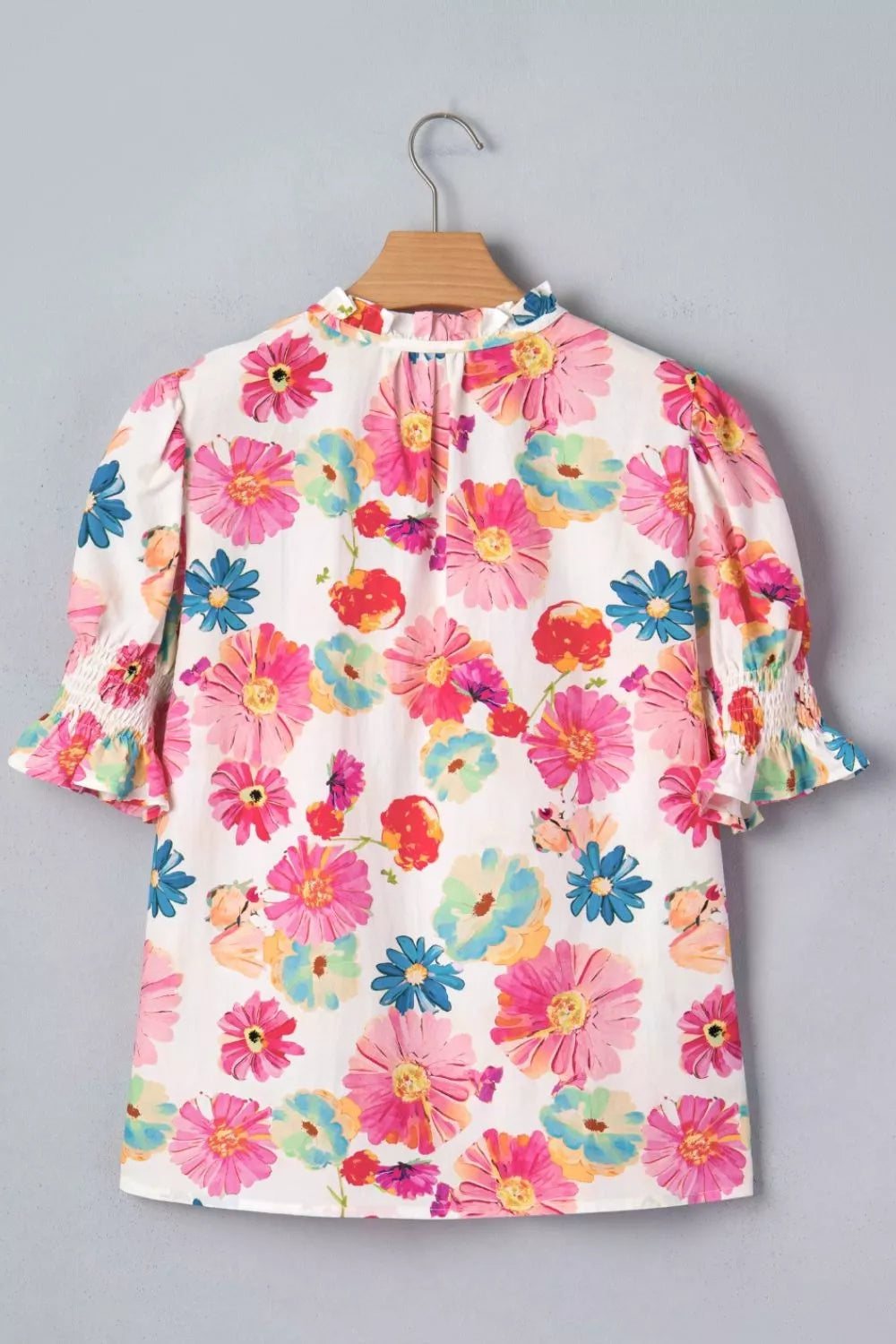 Floral Print Ruched Short Sleeve Blouse