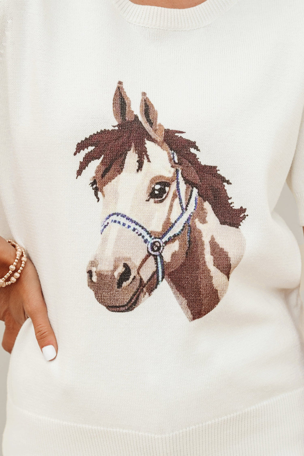 Western Horse Head Short Sleeve Sweater