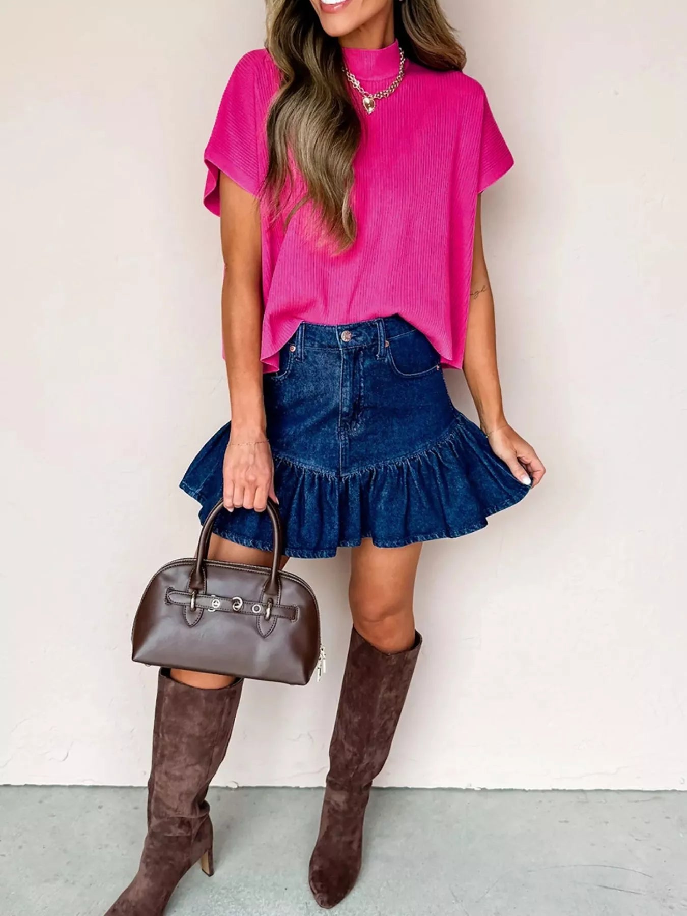 Mock Neck Short Sleeve Sweater