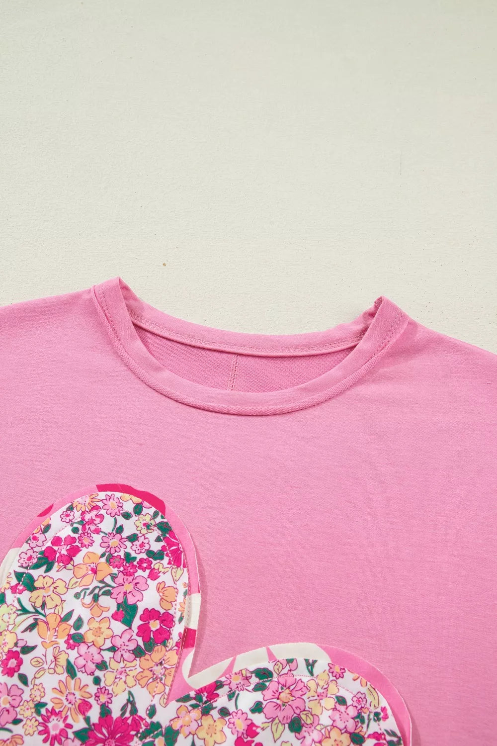 Flower Patched Round Neck Tunic T-Shirt