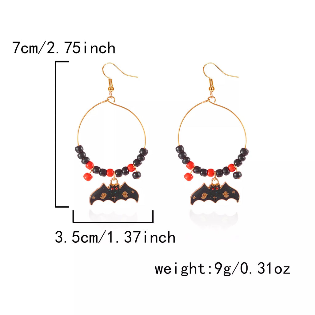 Halloween Bat Charm Hoop Earrings