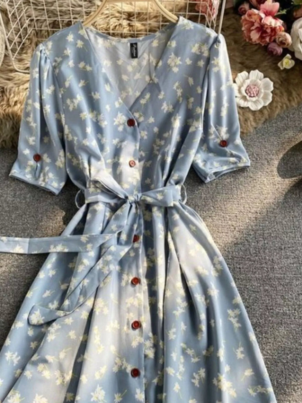 Floral Print V-Neck Midi Dress