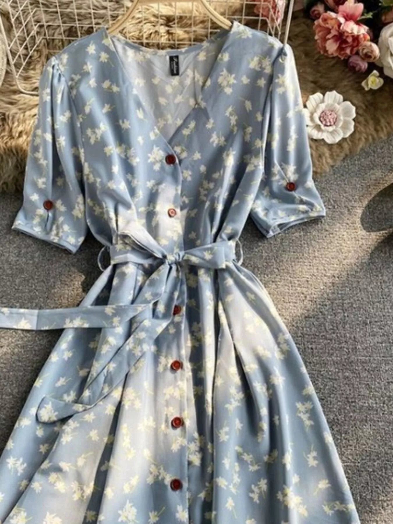 Floral Print V-Neck Midi Dress
