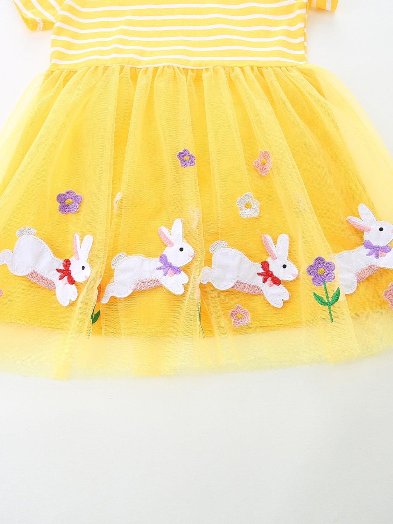Children's Bunny & Floral Striped Tulle Dress