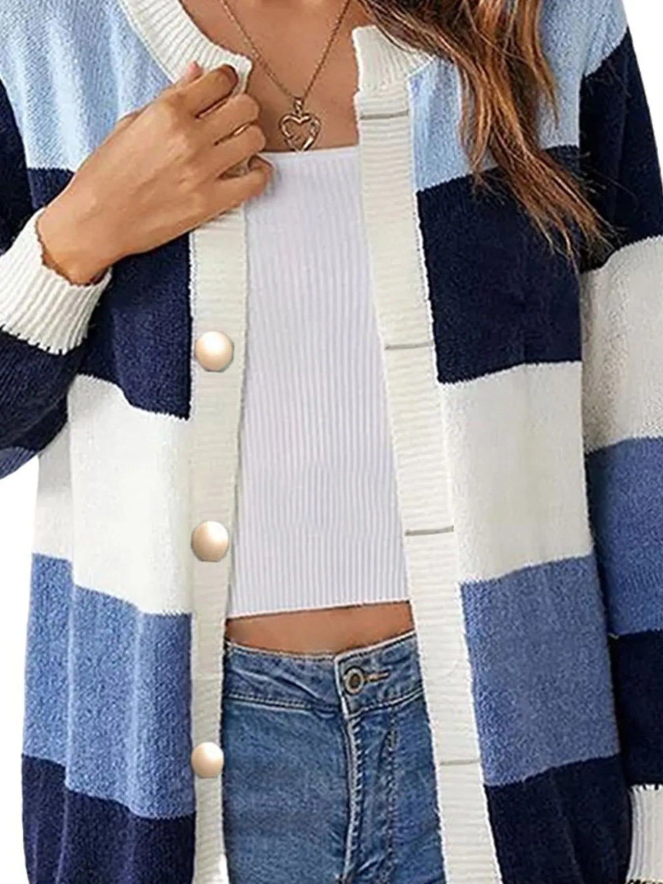Color Block Button-Up Knit Cardigan