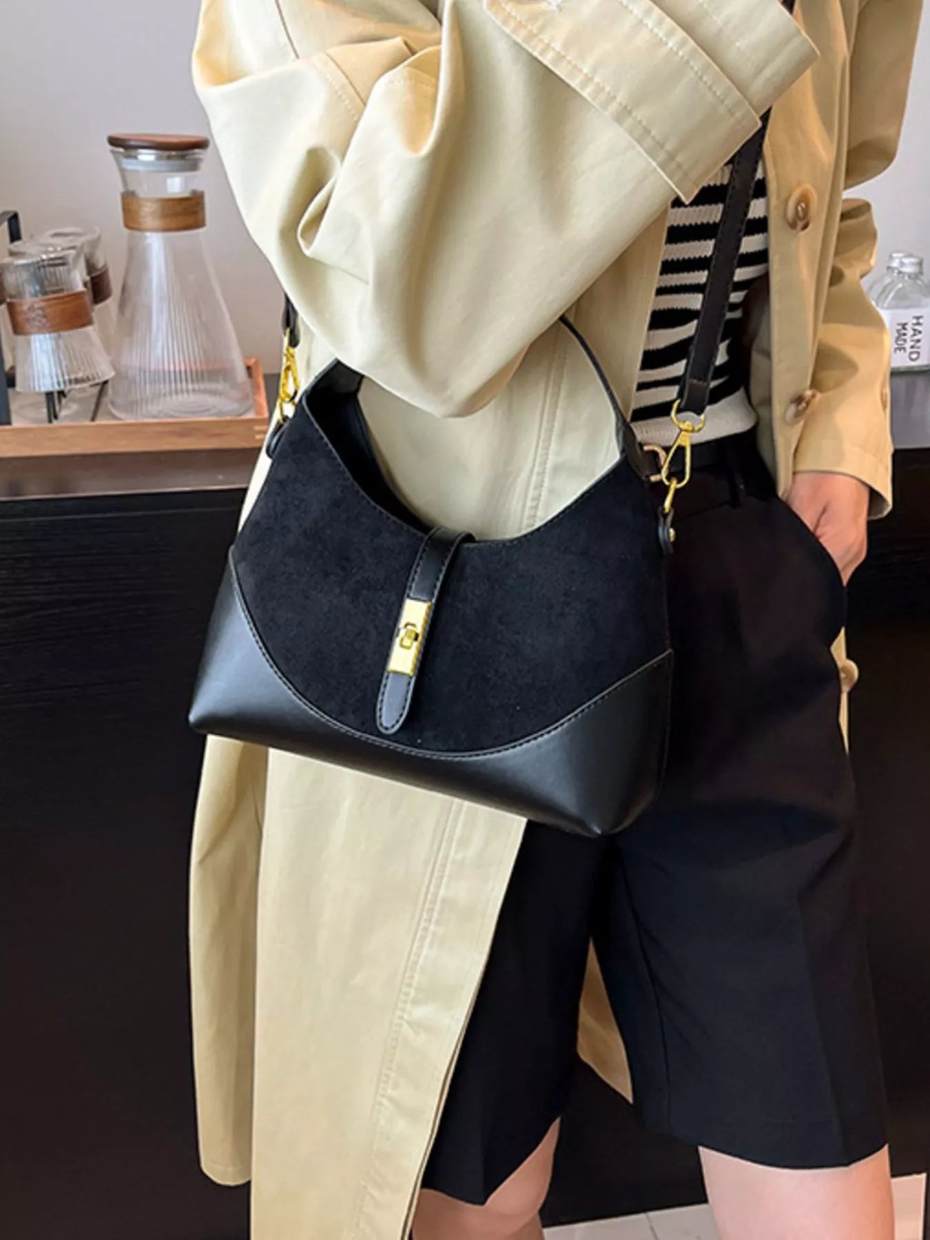 Buckle Leather Shoulder Bag