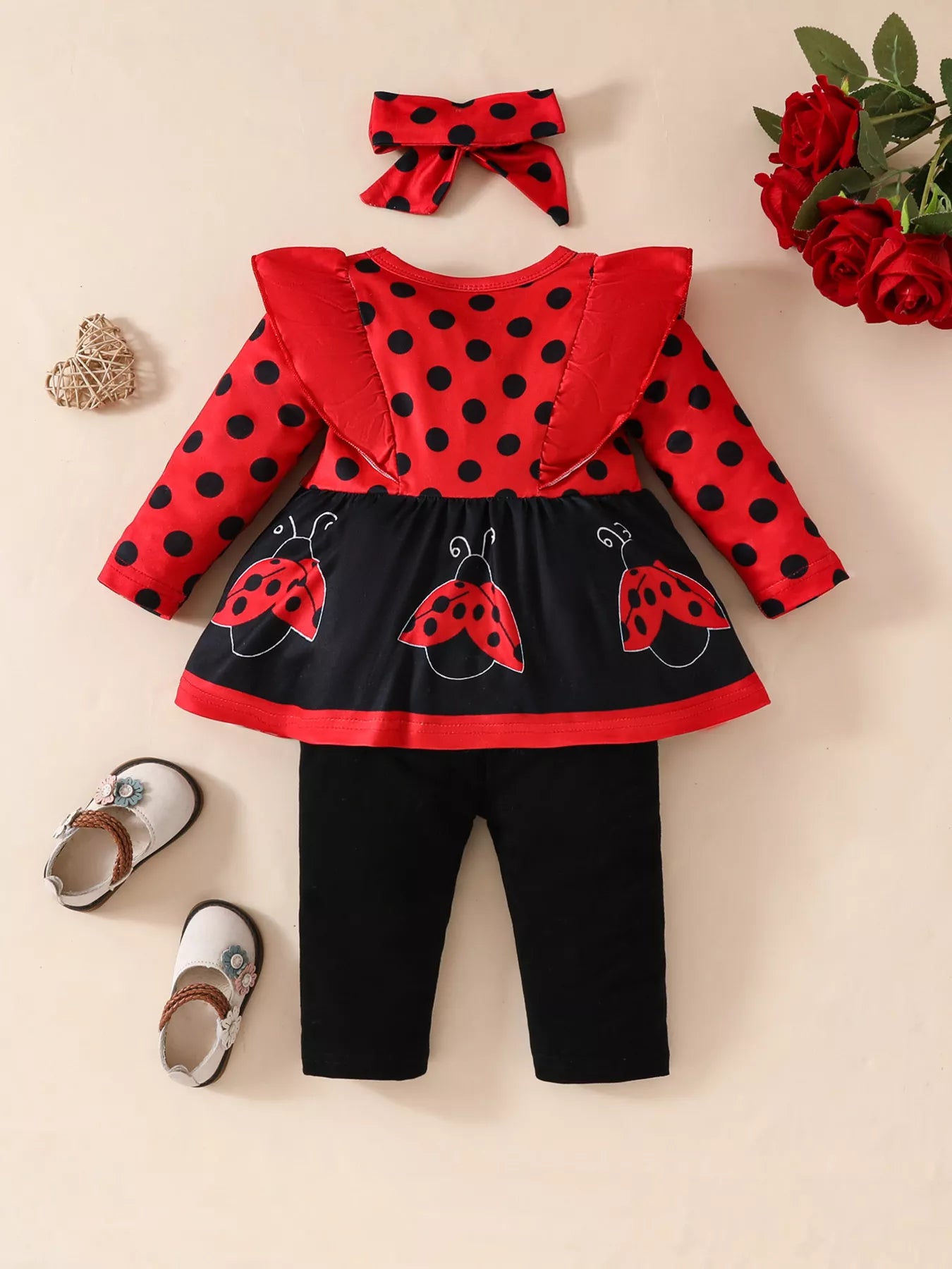 Children's Ruffled Top and Pants Set with Headband