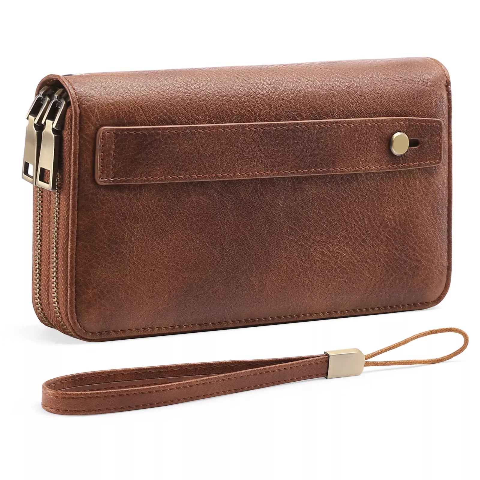 Vintage Style Double Zipper Leather Wallet