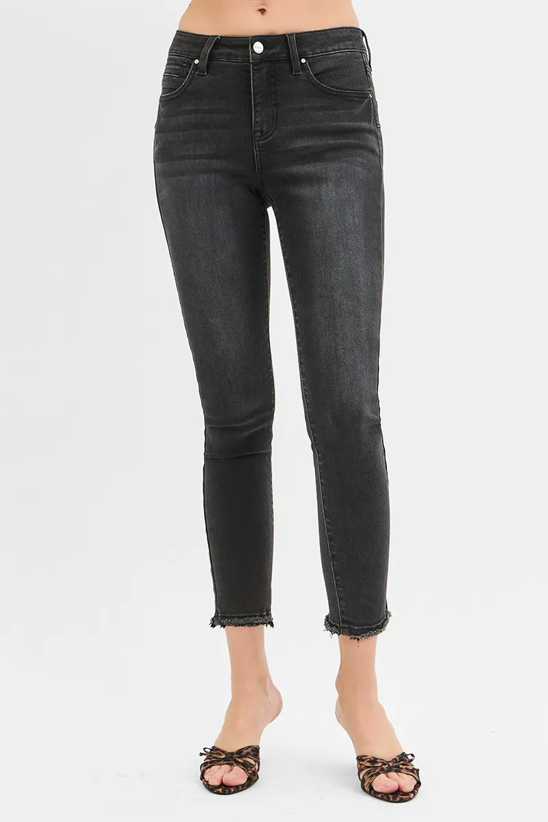 RISEN Full Size Tummy Control Mid Rise Crop Skinny Jeans Plus Size