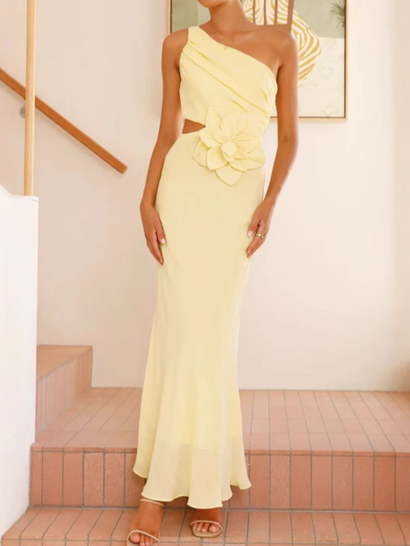 One-Shoulder Floral Cutout Dress