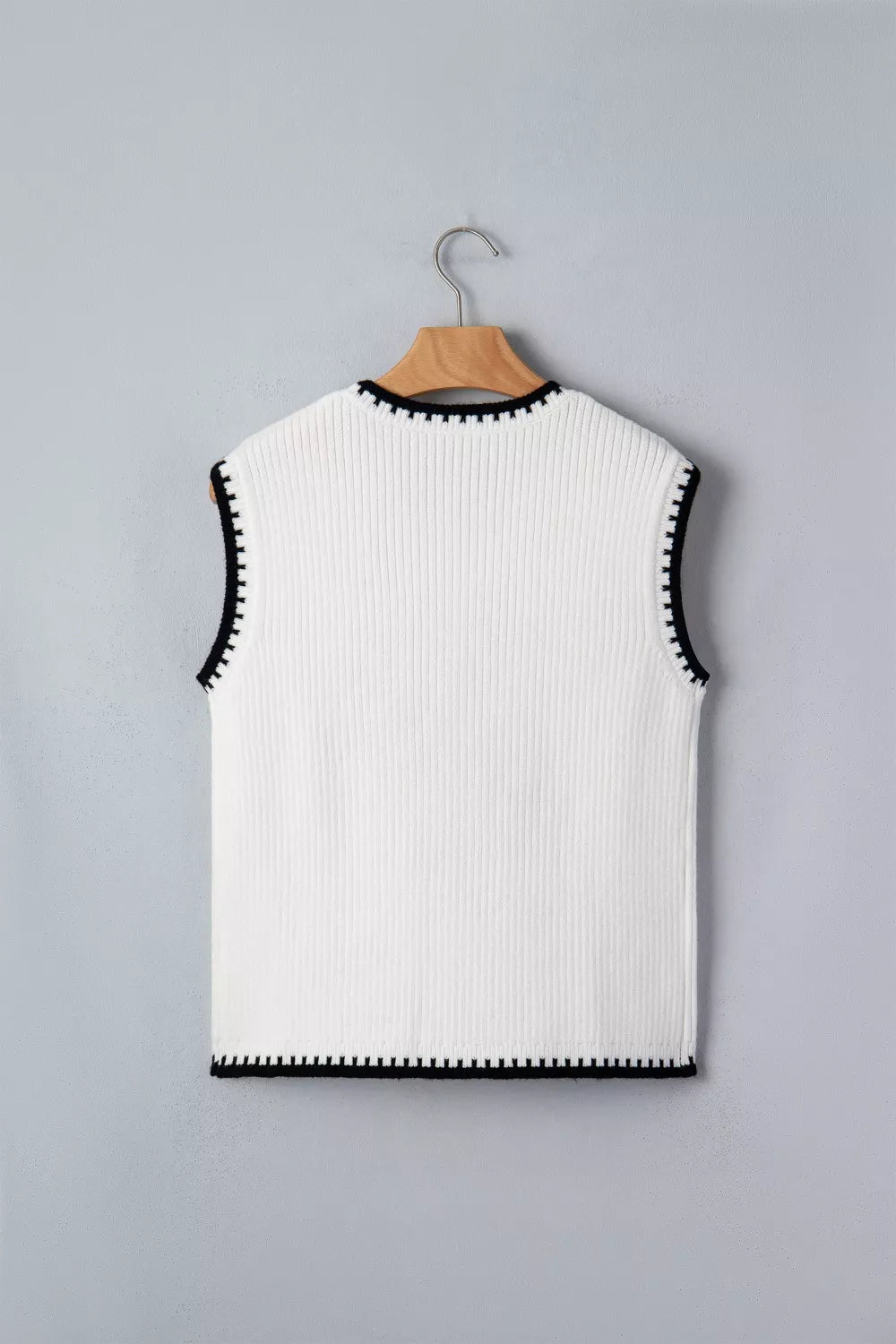 Contrast Trim Round Neck Rodeo Cowboy Sweater Vest