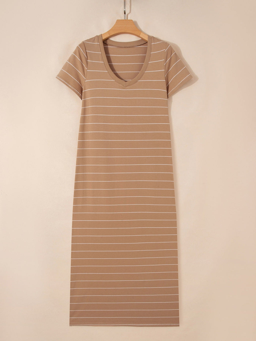 Stripe Short Sleeve Side Slit Maxi T Shirt Dress