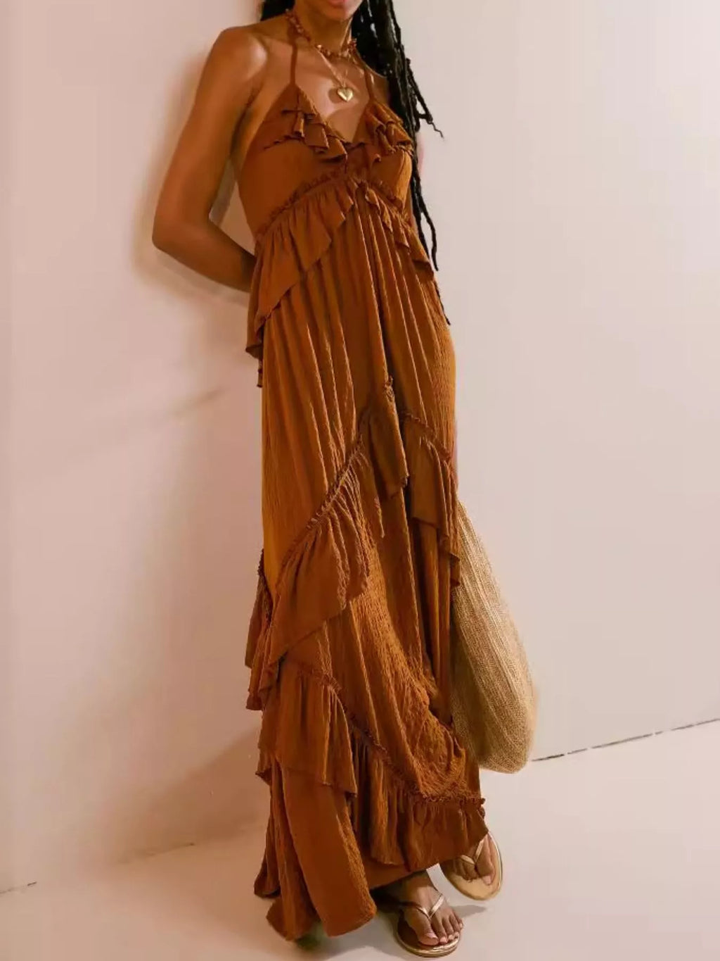 Ruffled Halter Neck Maxi Dress