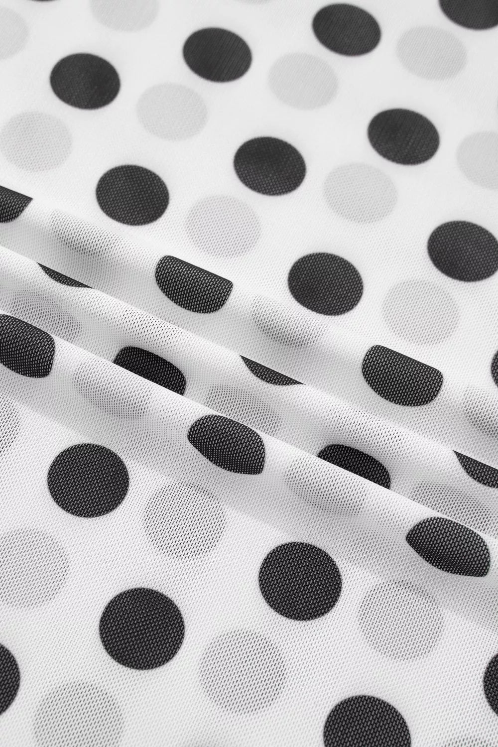 Polka Dot Mesh Long Sleeve Stand Neck Sheath Top