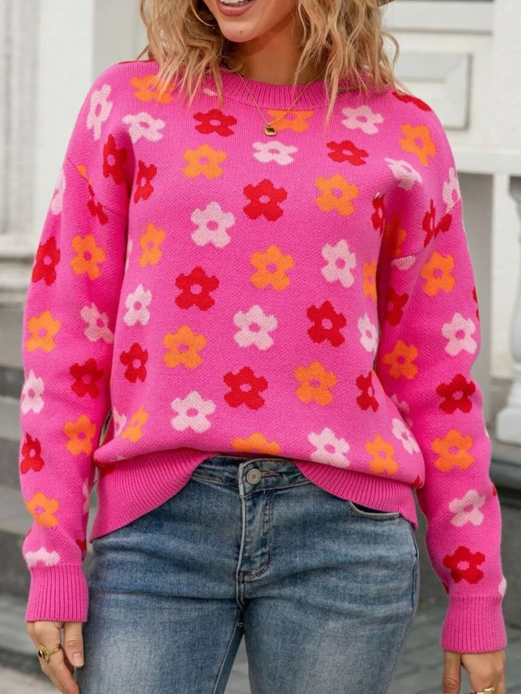 Floral Crew Neck Sweater