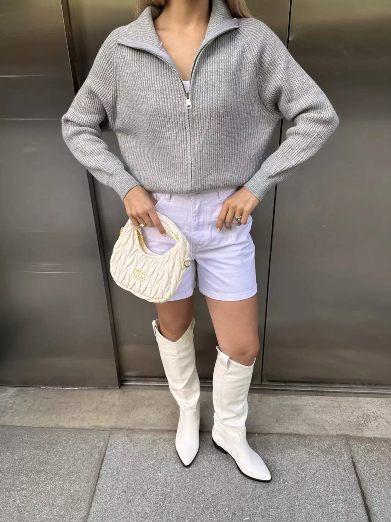 Zip-Up Ribbed Knit Cardigan