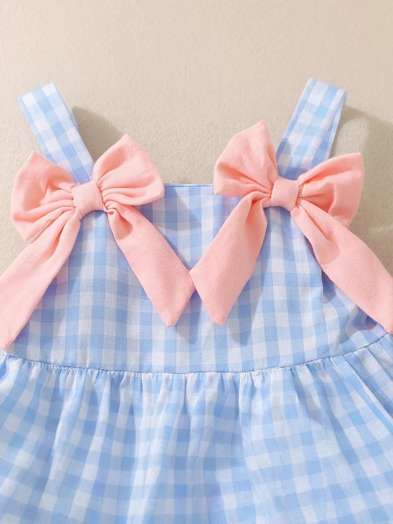 Children's Layered Ruffle Gingham Dress with Bows