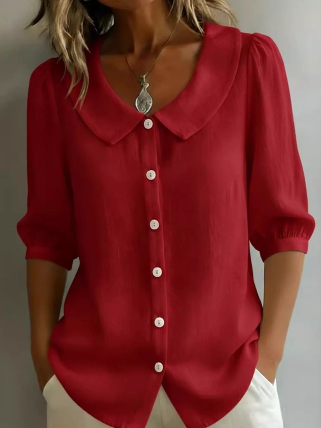 Full Size Peter Pan Collar Button-Down Shirt Plus Size