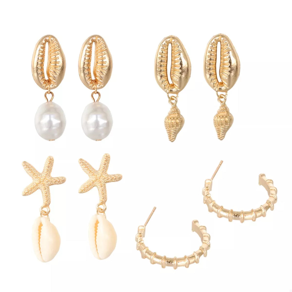 4 Pair 18K Gold-Plated Shell Minimalist Earrings