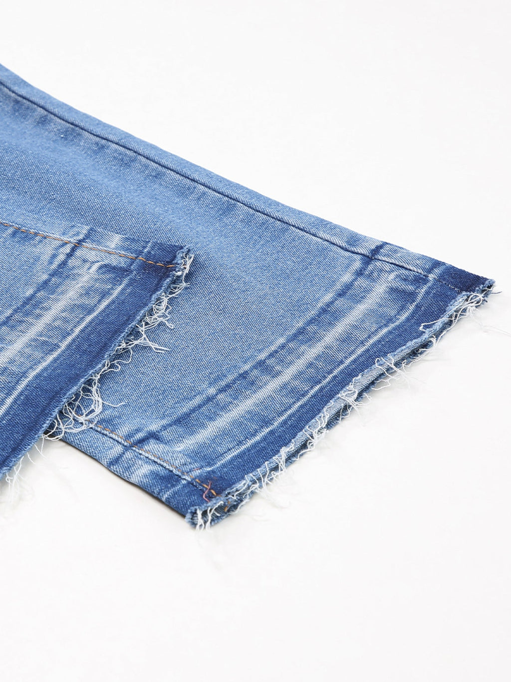 Whiskered Wash Raw Hem Cropped Jeans