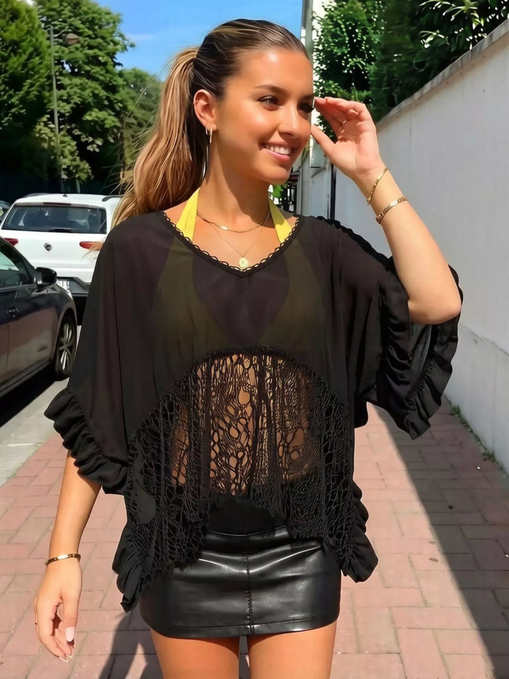 Lace Trim Flowy Cover-Up