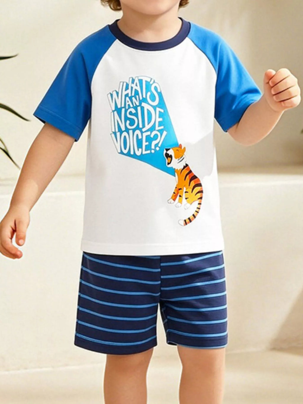 Children's Tiger Graphic Top and Striped Shorts Set