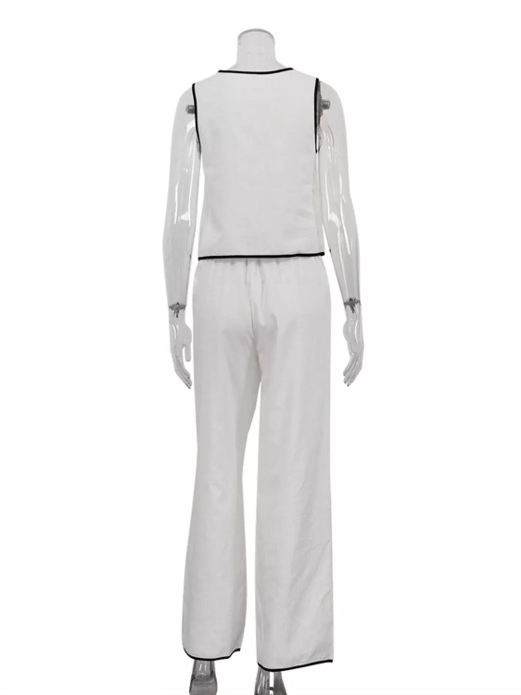 Contrast Trim Sleeveless Top and Wide-Leg Pants Set