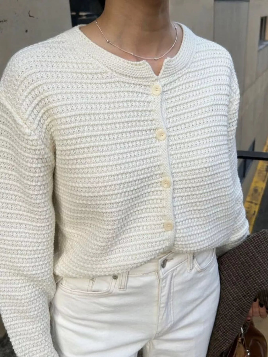 Textured Knit Button-Down Cardigan