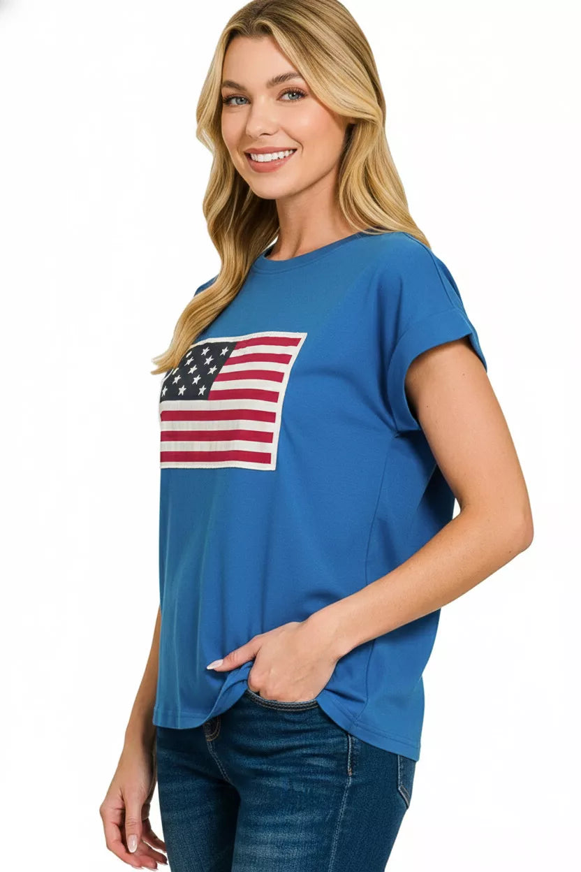 Zenana US Flag Round Neck Short Sleeve T-Shirt