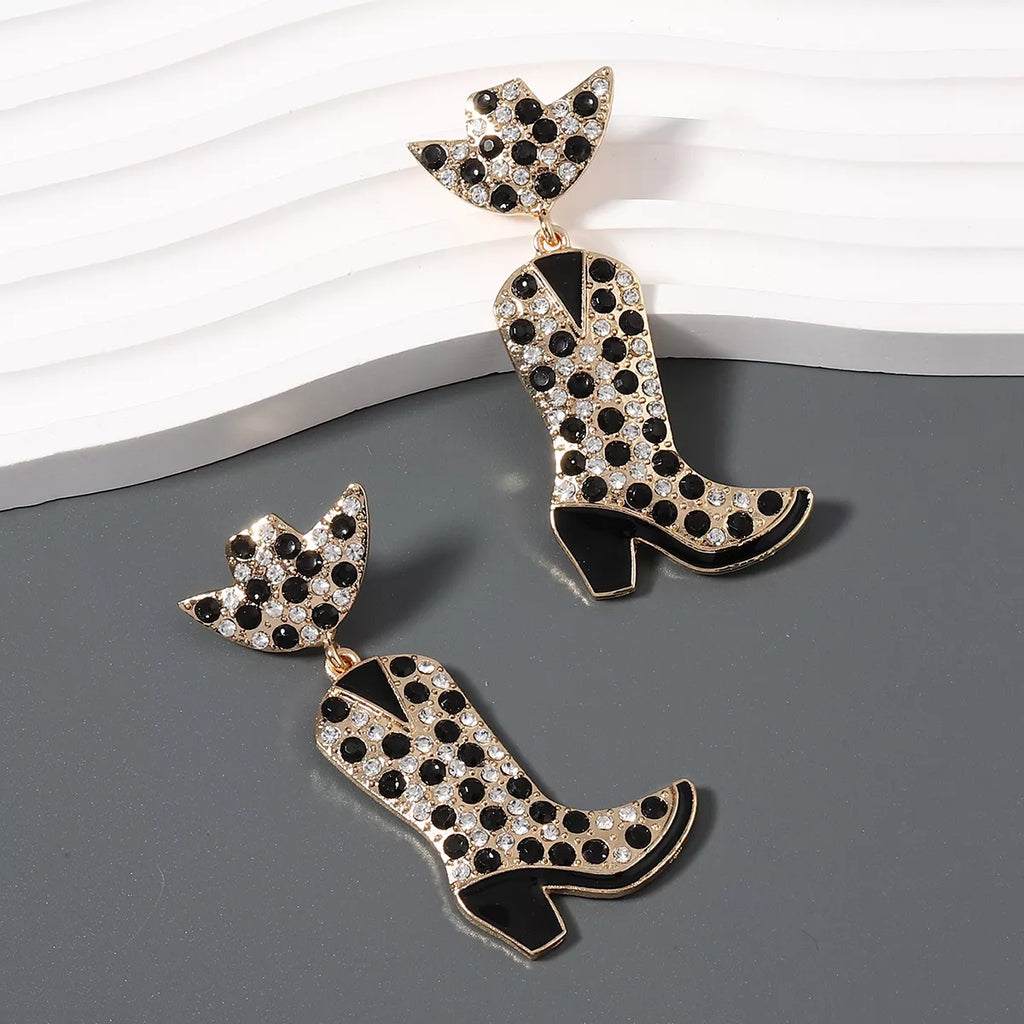 Rhinestone Cowboy Boot Dangle Earrings