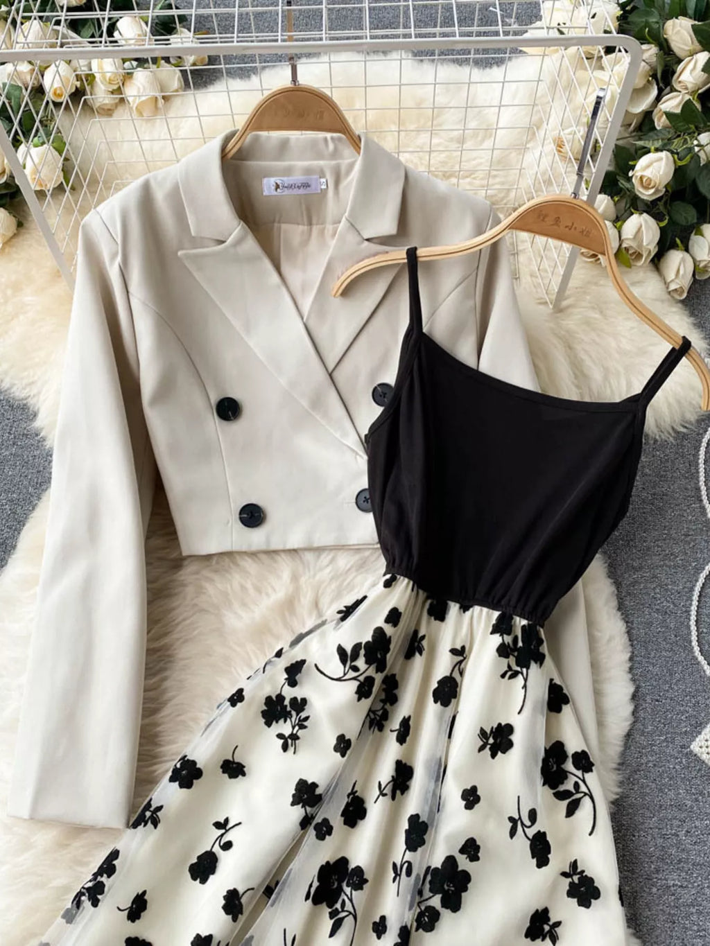 Floral Mesh Dress & Blazer Set