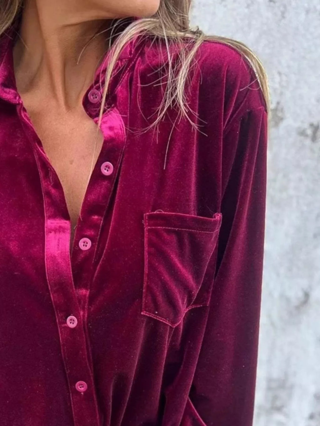 Full Size Velvet Button-Up Long Sleeve Shirt Plus Size