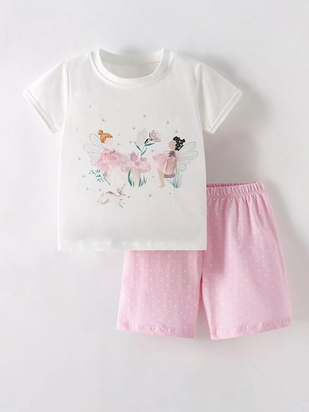 Children's Fairy Graphic Tee and Polka Dot Shorts Set
