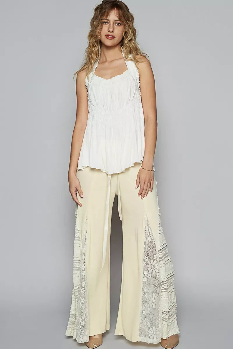 POL Backless Halter Sleeveless Top with Smocking Shirring Detail
