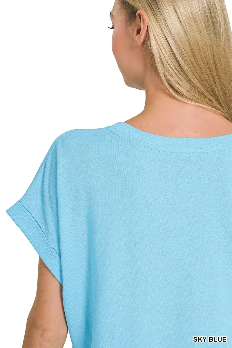 Zenana Cuffed Front Pocket Short Sleeve Tee