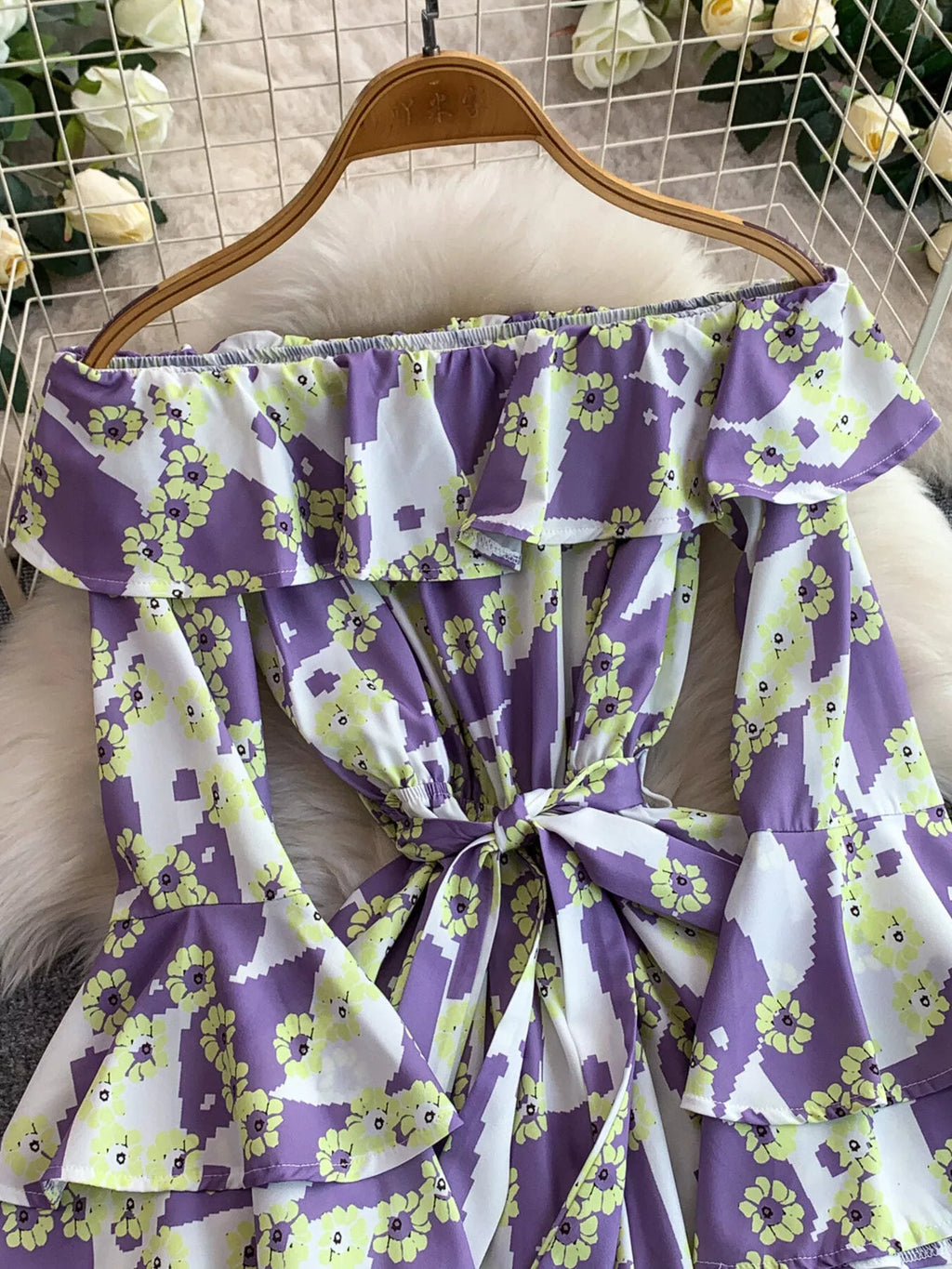 Off-Shoulder Flounce Sleeve Romper