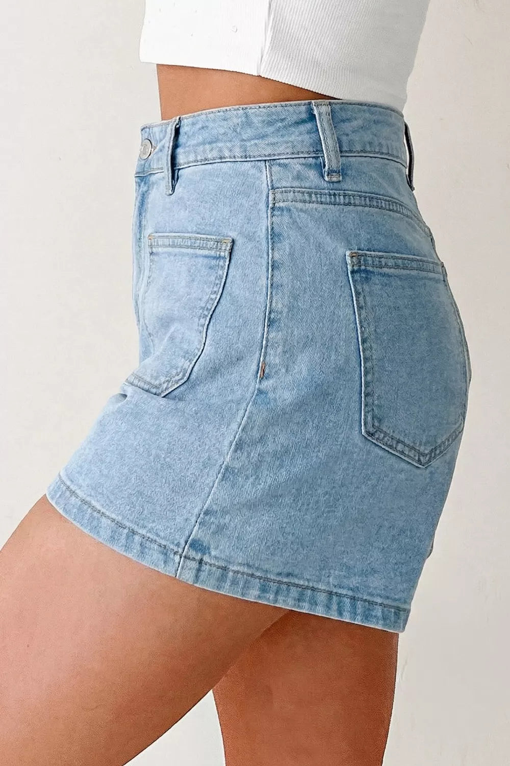 High Rise Patch Pocket Denim Shorts