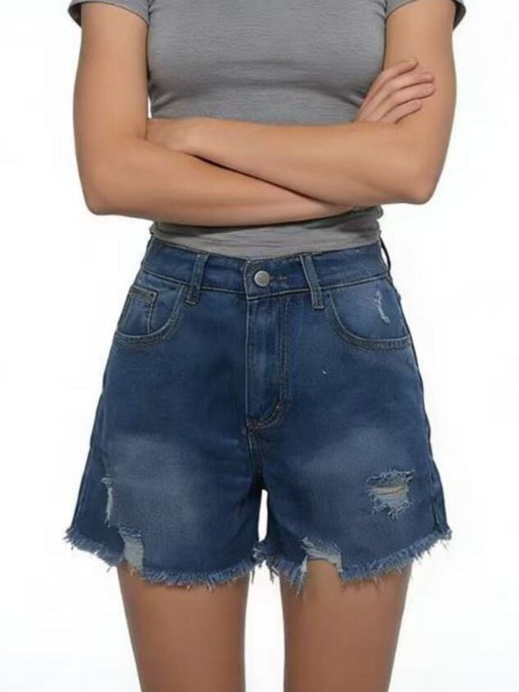 Distressed Frayed Hem Denim Shorts