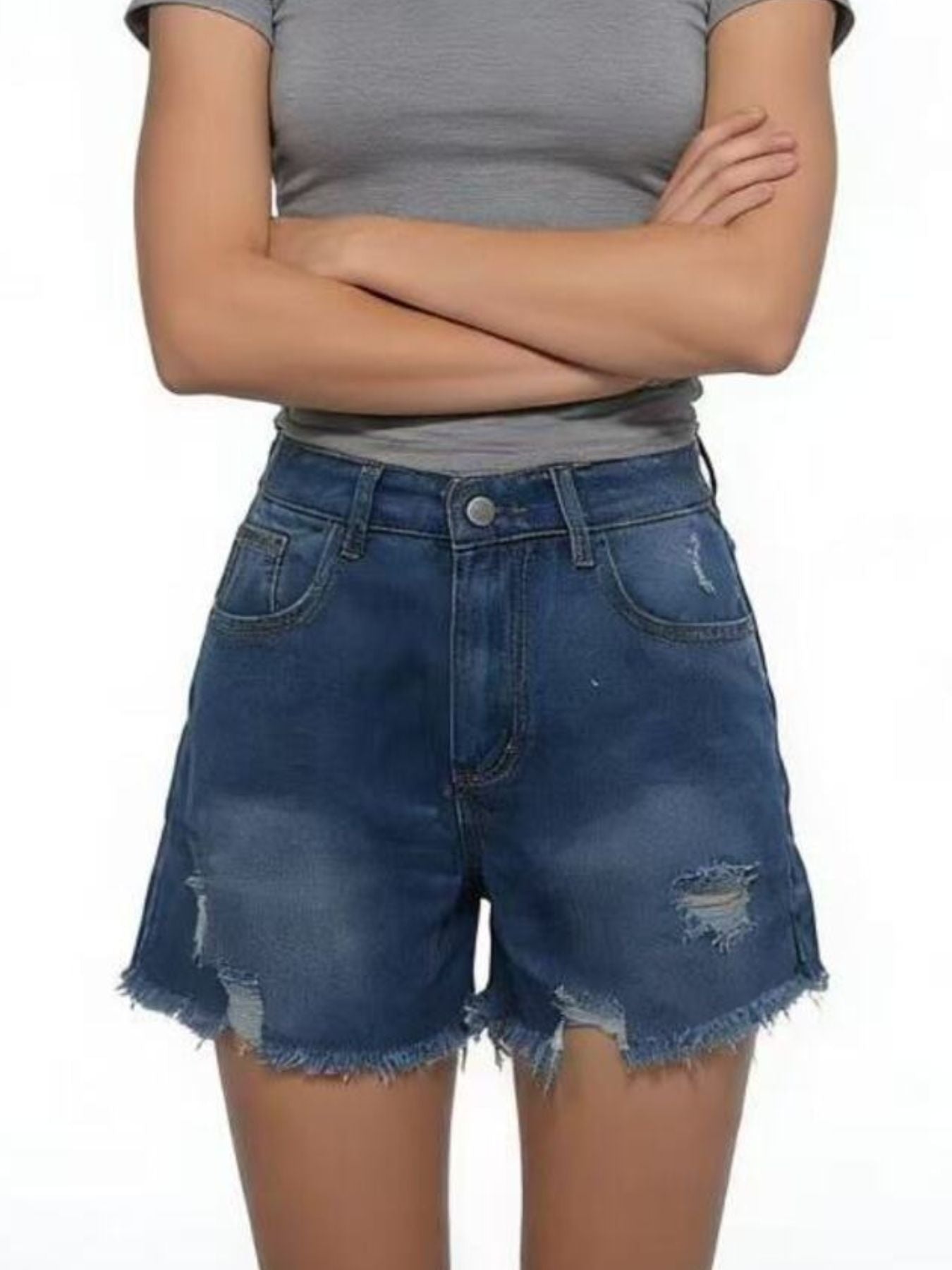 Distressed Frayed Hem Denim Shorts