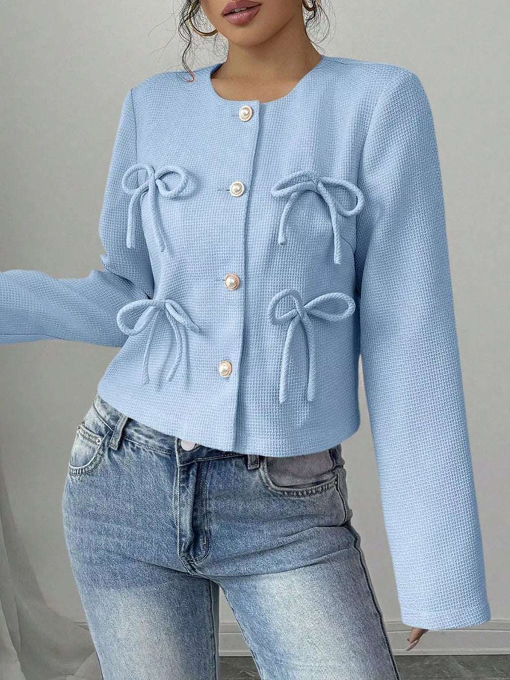 Bow Detail Cropped Outerwear