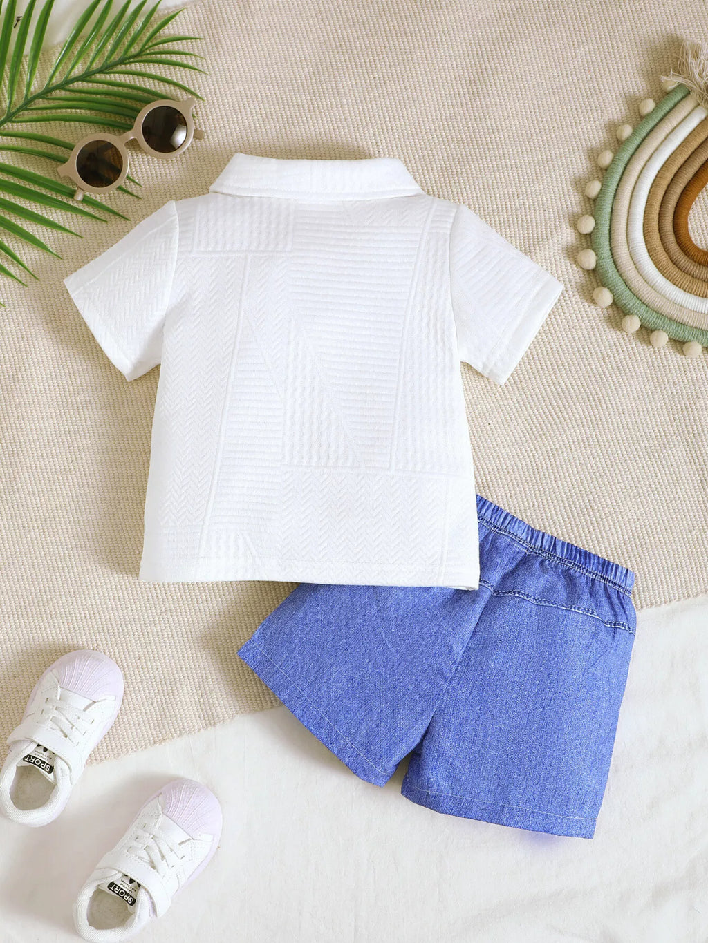 Children's Textured Polo Shirt & Ripped Shorts Set
